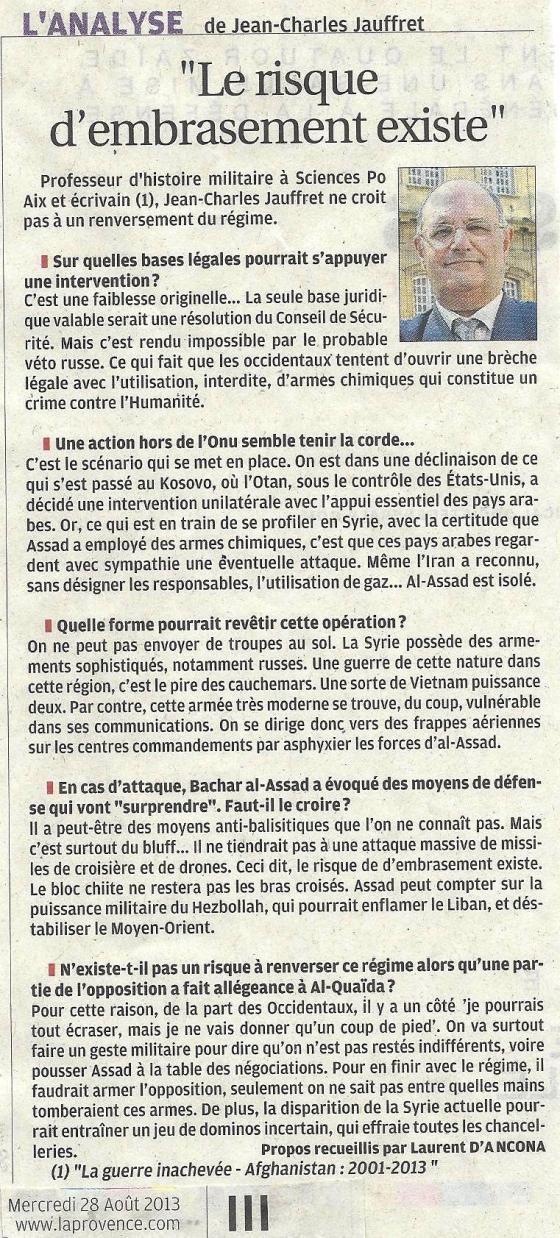Syrie, 28 août 2013,La Provence, entretien de J.-Ch. Jauffret,(1)